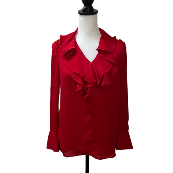 Catherine Malandrino Tops - Catherine, Rich Red Long Sleeve Ruffled Blouse, Size XS